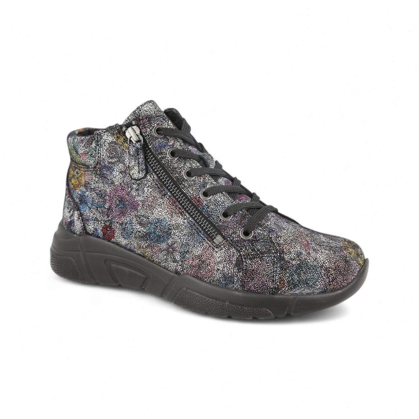 DB Wide Twin Zip Easy Access Lace Boots - Silver Blue Floral Suede