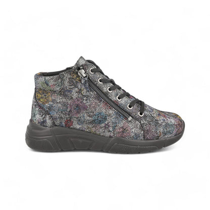 DB Wide Twin Zip Easy Access Lace Boots - Silver Blue Floral Suede