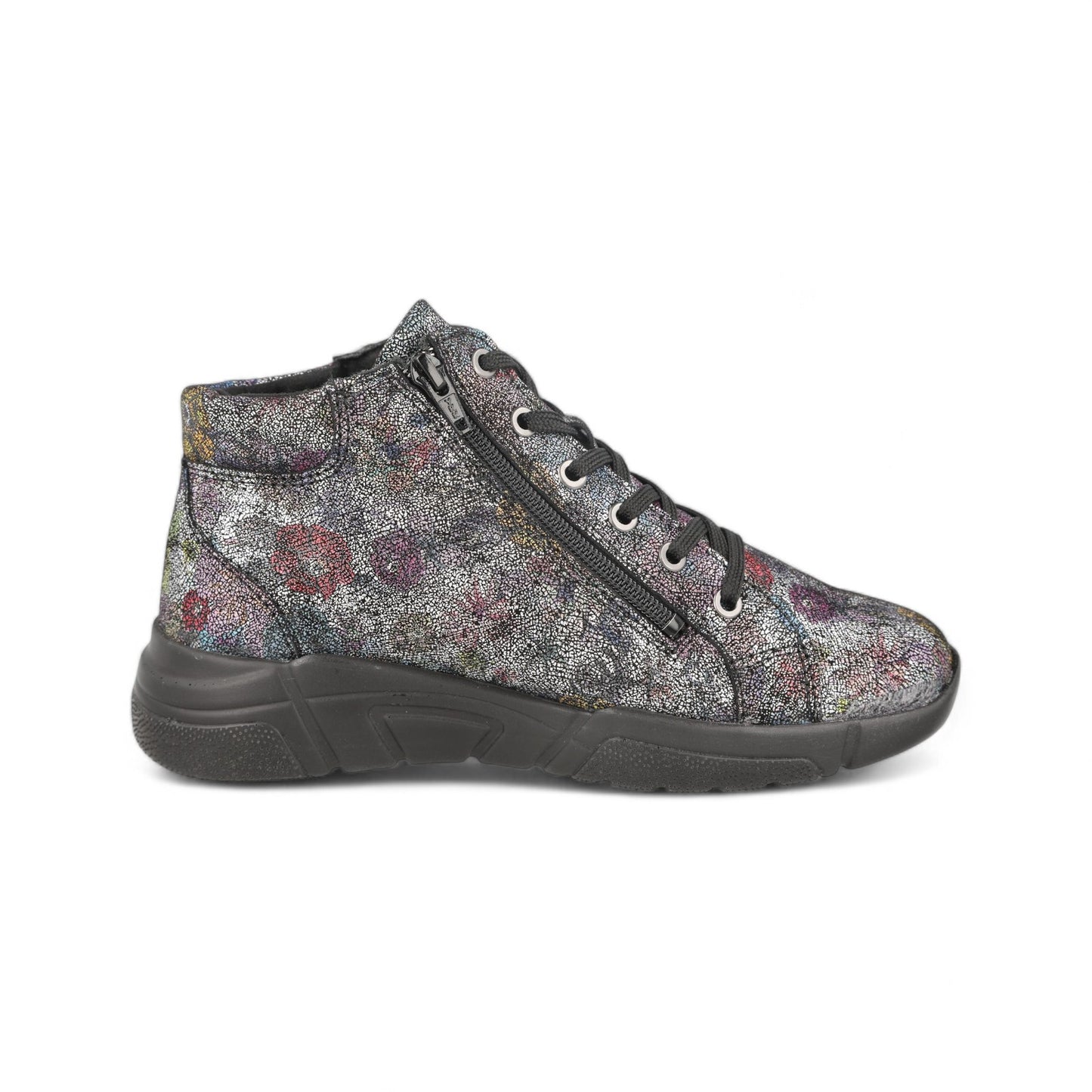 DB Wide Twin Zip Easy Access Lace Boots - Silver Blue Floral Suede