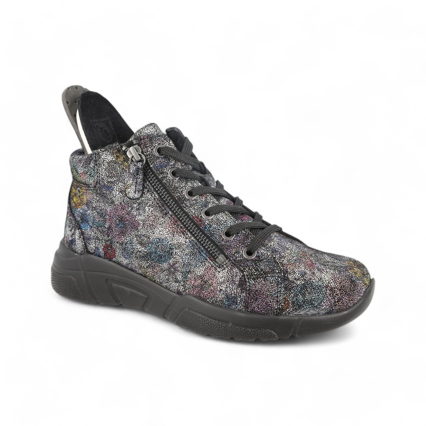 DB Wide Twin Zip Easy Access Lace Boots - Silver Blue Floral Suede